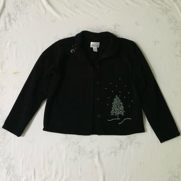 Christopher and Banks Y2K Christmas Sweater Black w/ Christmas Tree - Picture 1 of 12